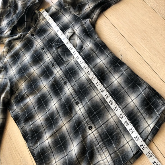 Uniqlo Black and Gray Plaid Hooded Flannel Shirt Size S - Picture 3 of 10